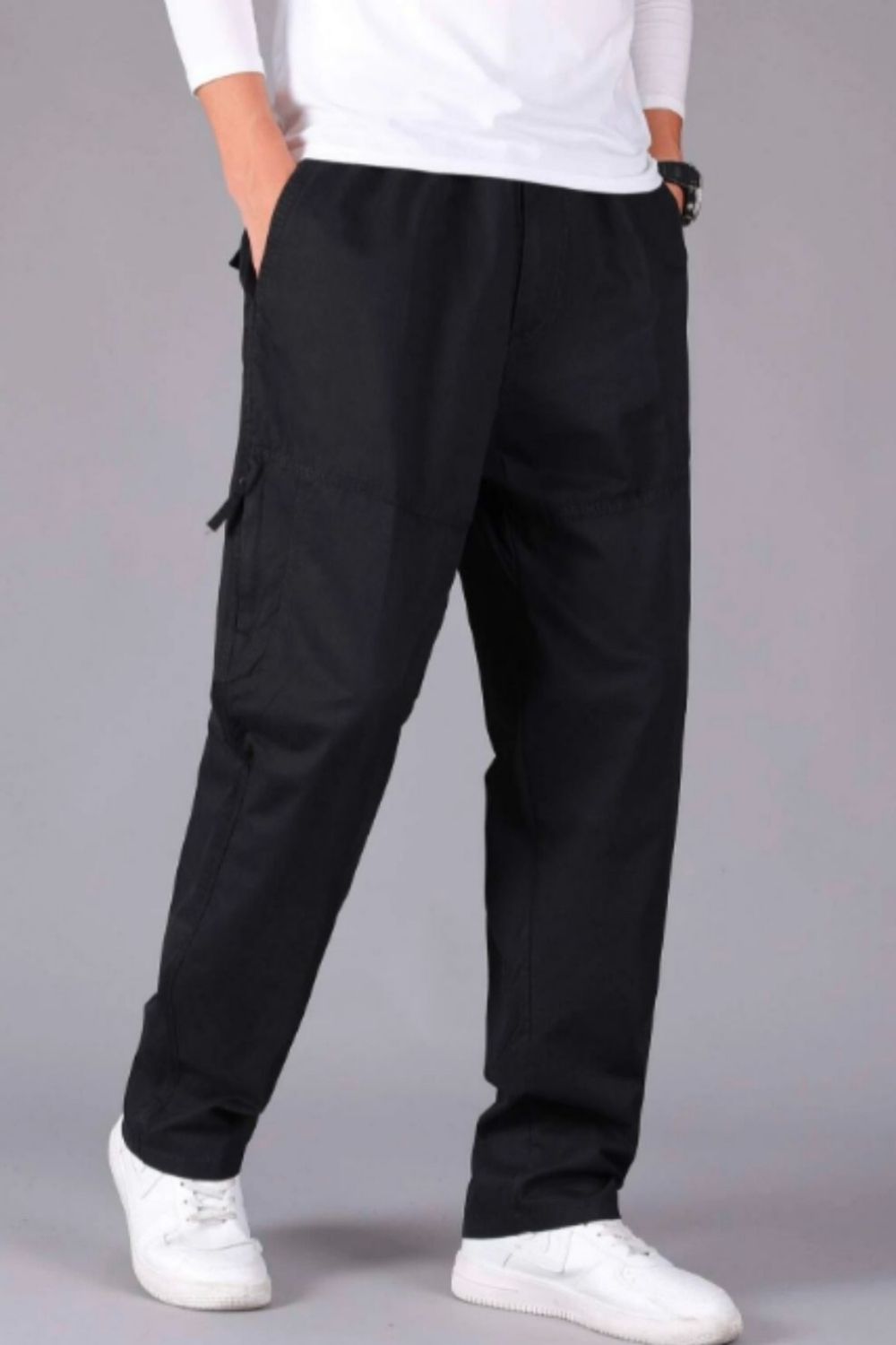 Black Solid Slant Pocket Trousers