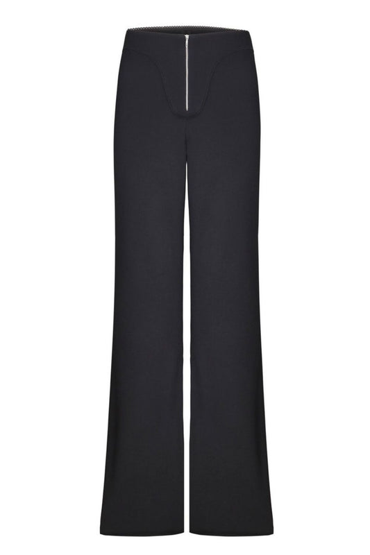 Black Wide Leg Trouser With Zipper At Front