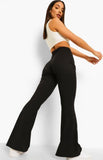 Black Wide Knitted Basic Flares