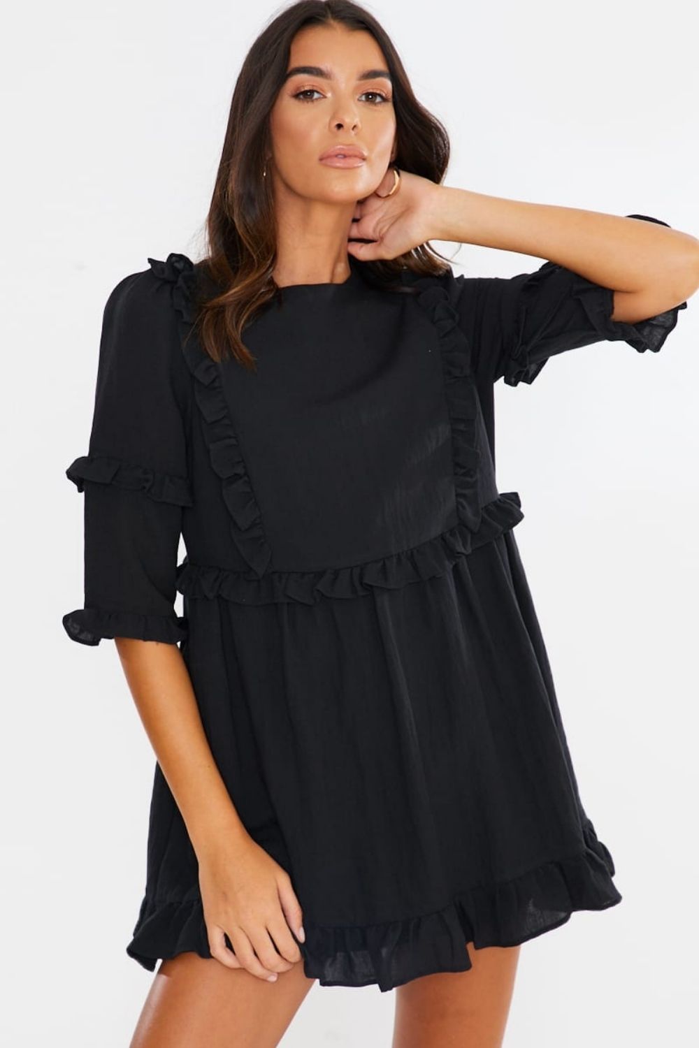 Black 'Girl's Girl' Ruffle Mini Dress