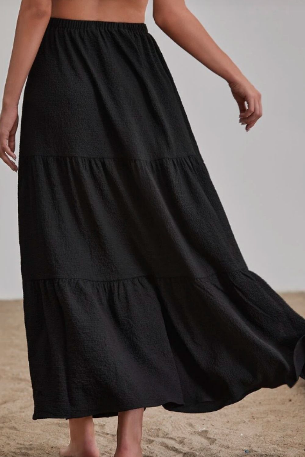Black Tiered Midi Skirt Black