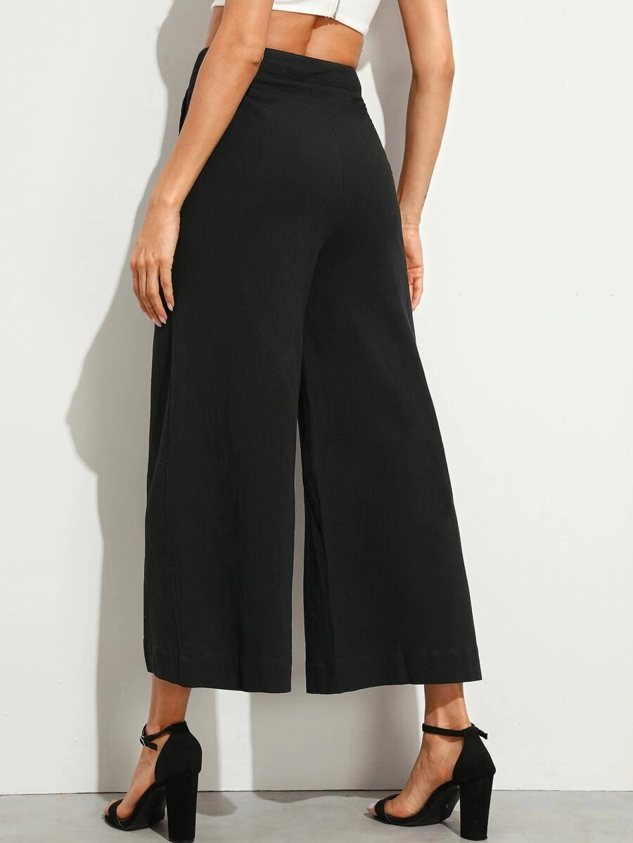 Button Fly Pocket Side Palazzo Pants