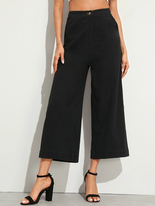 Button Fly Pocket Side Palazzo Pants
