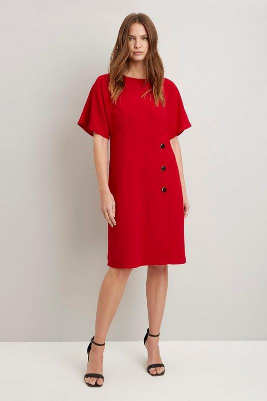 Button Front Detail Red Dress