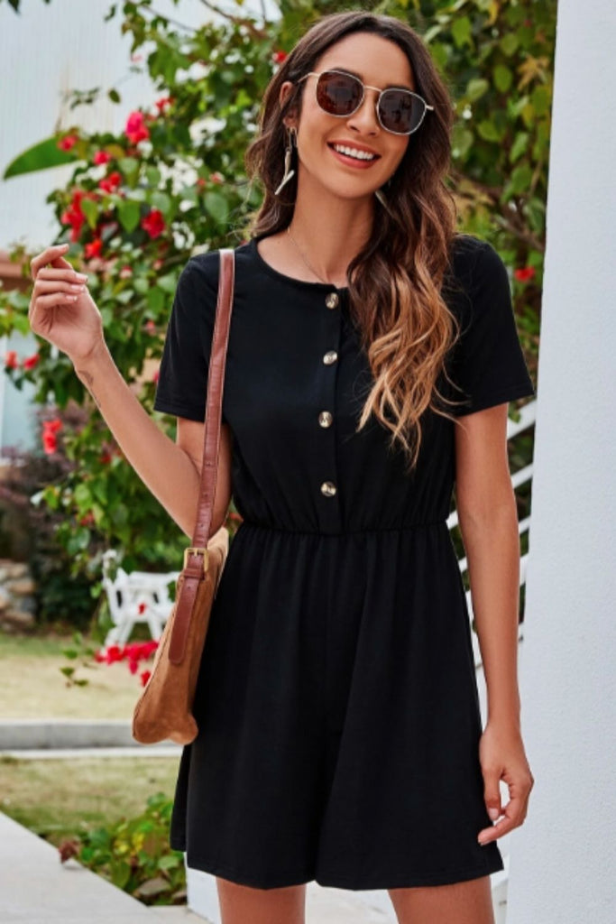Button Front Solid Romper
