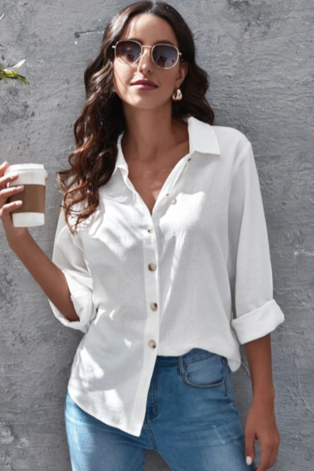 Button Up Solid Blouse