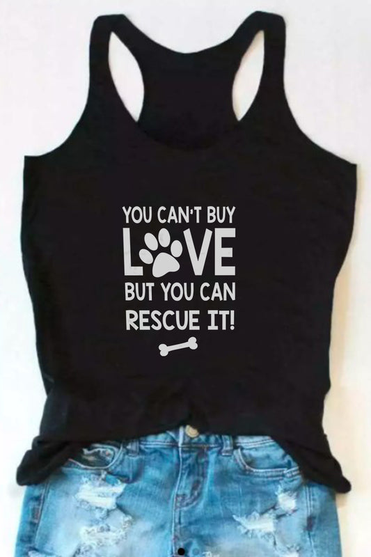 Cant Buy But Can Rescue Print Black Tank Top