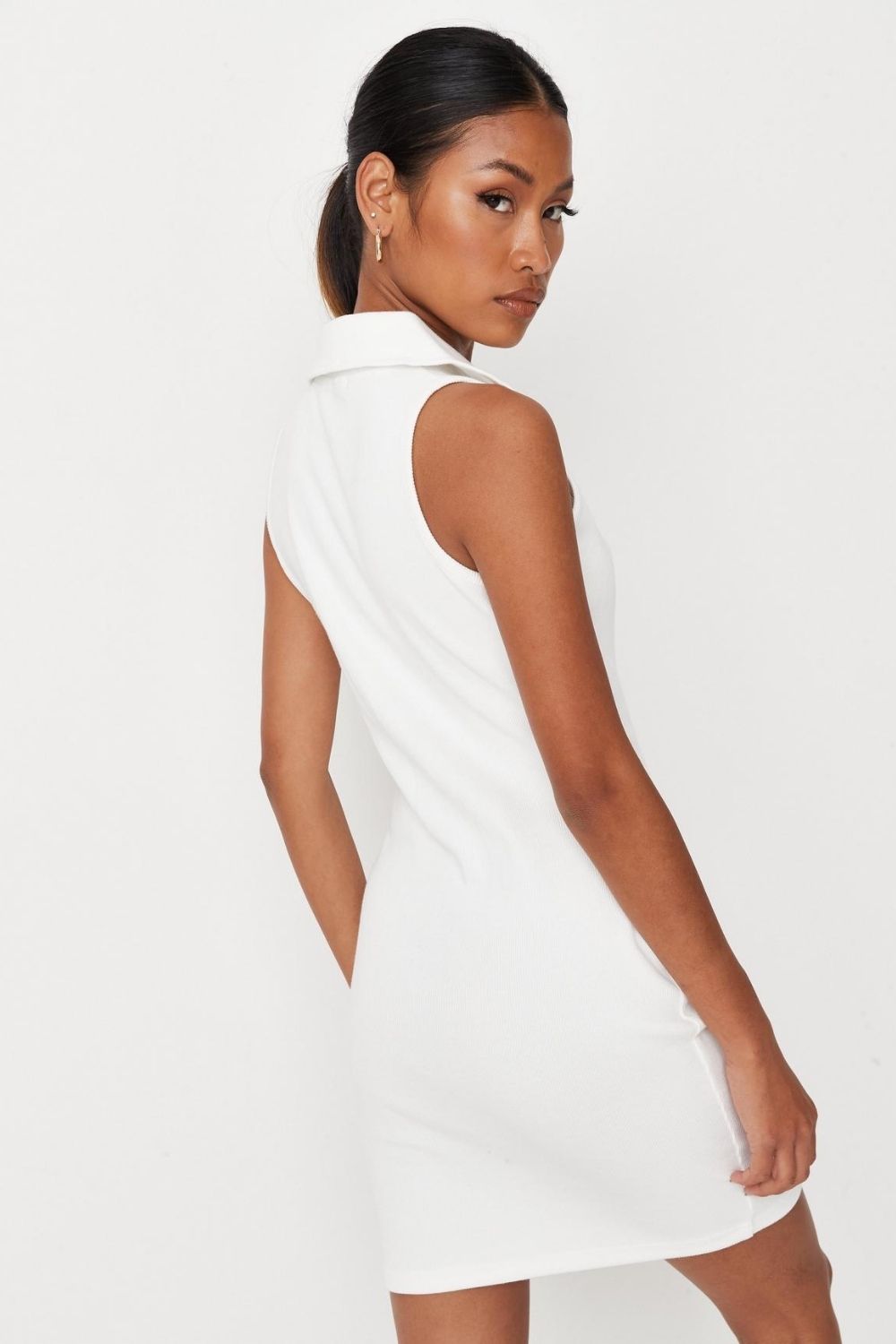 Collar Bodycon Dress In White