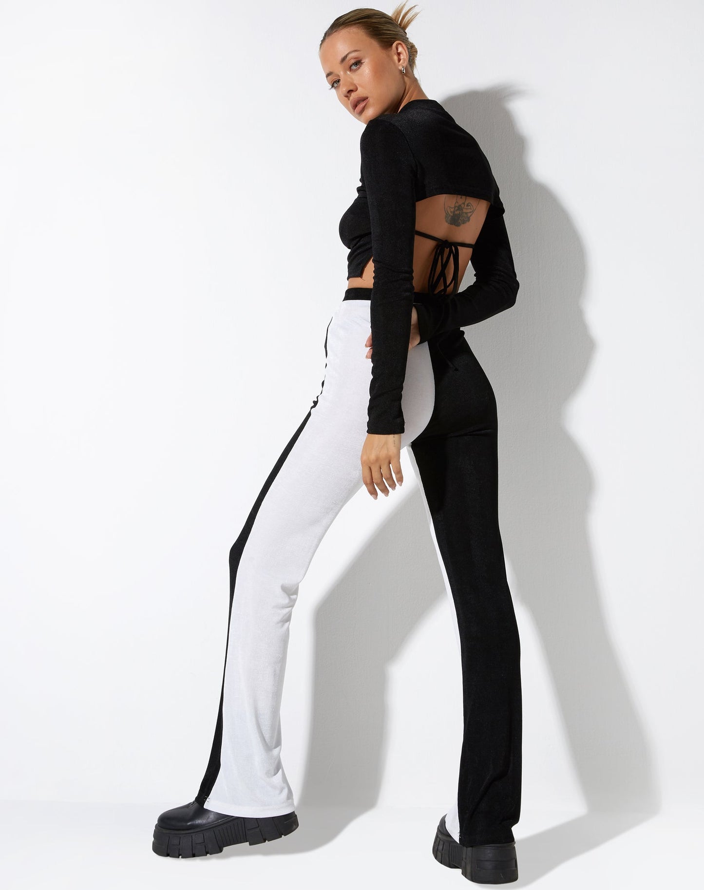 Color Block Trouser In Lycra Black & White