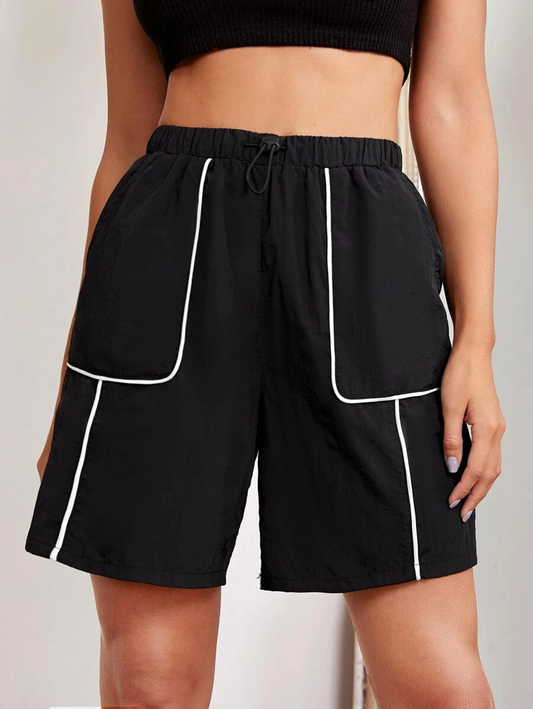 Contrast Binding Drawstring Waist Shorts