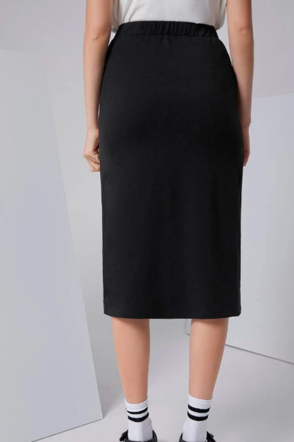 Contrast Side Seam Midi Skirt Black