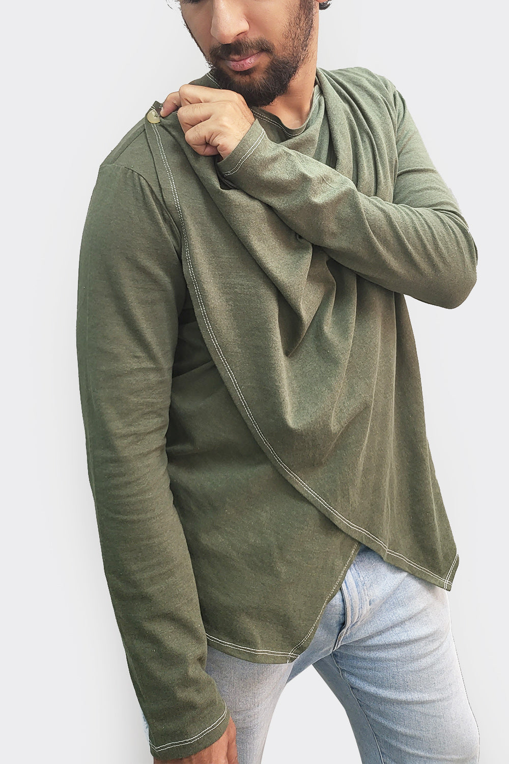 Mens Olive Green Shirt N Shrug