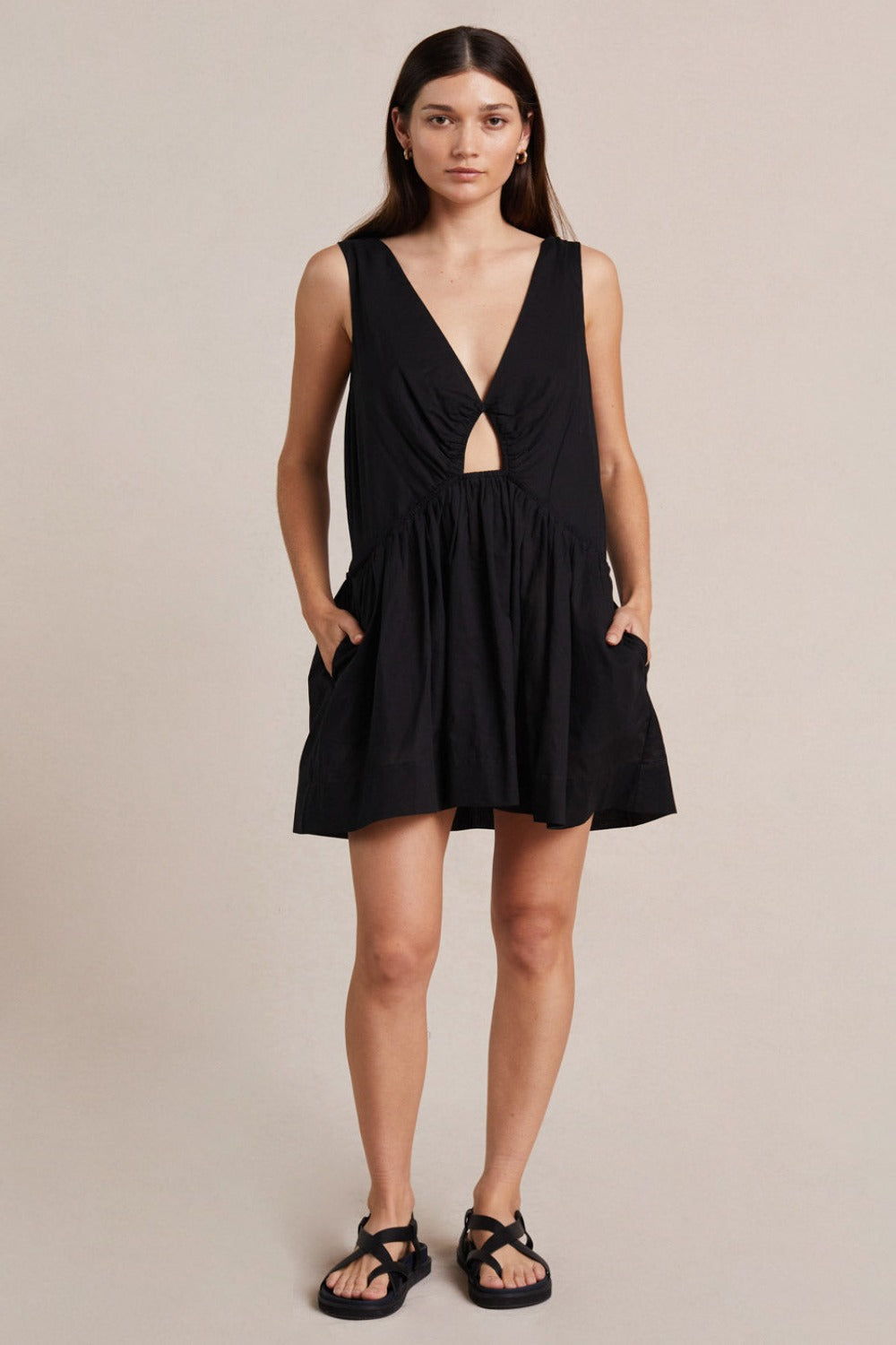 Cotton Black V Neckline Mini Dress