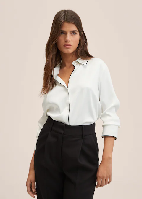 Cotton White Shirt With Black Piping