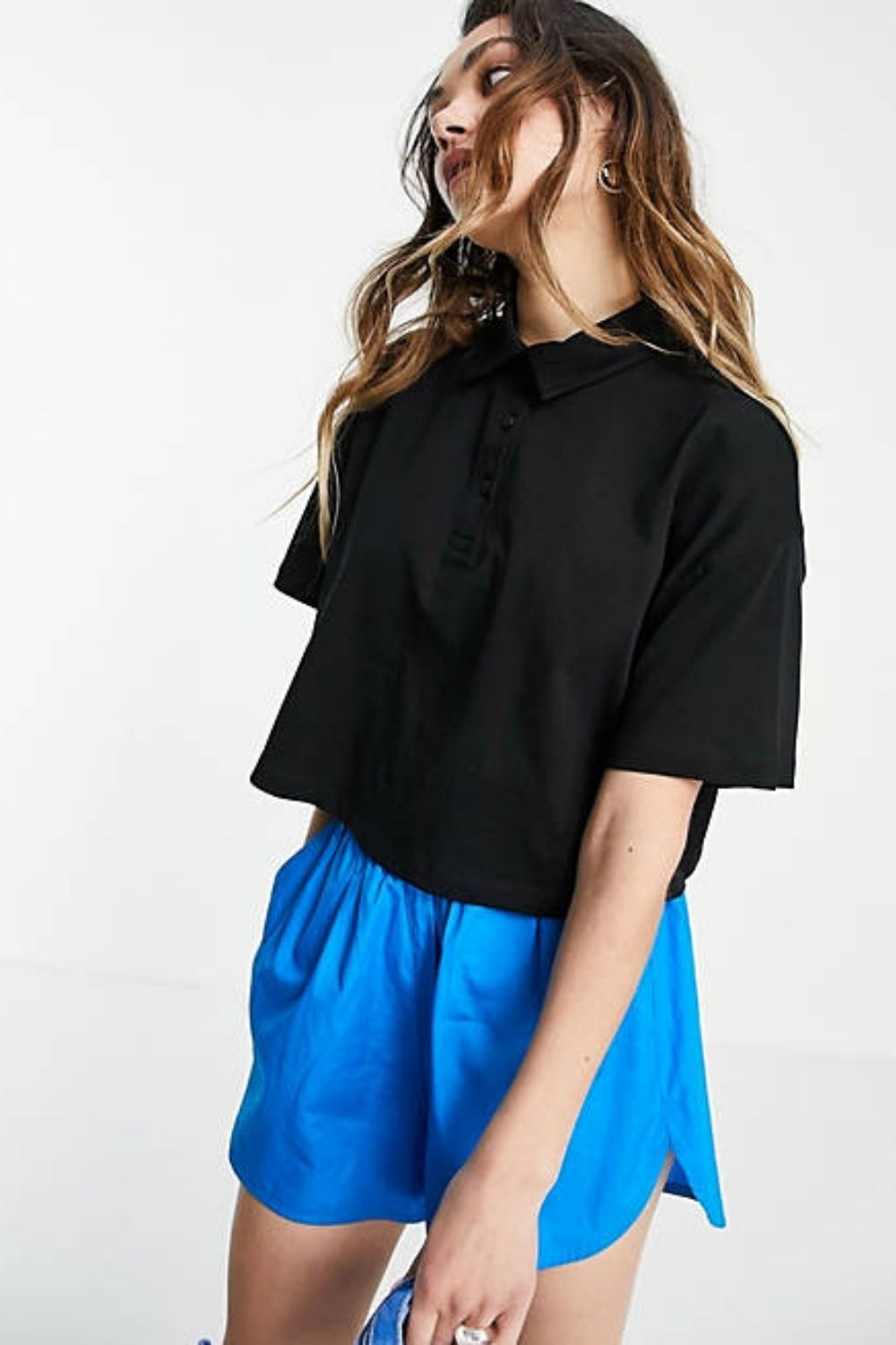 Cropped Boxy Polo With Short Sleeve In Black