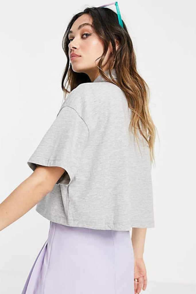 Cropped Boxy Polo With Short Sleeve In Gray