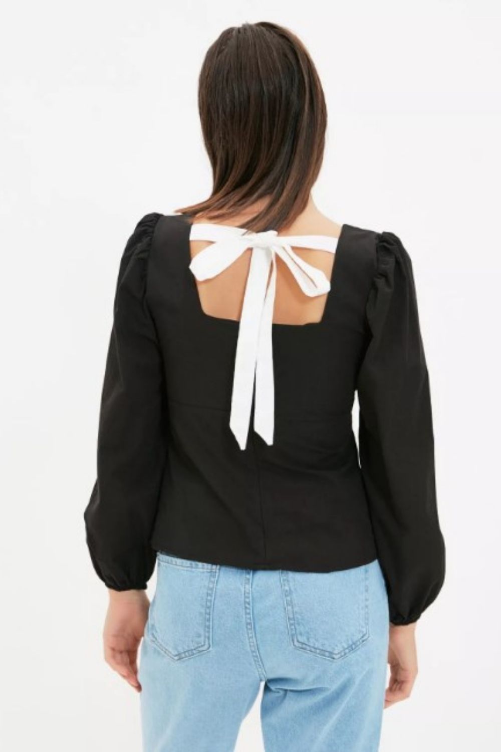 Dont Be Silly Black Square Neckline Full Sleeve Top