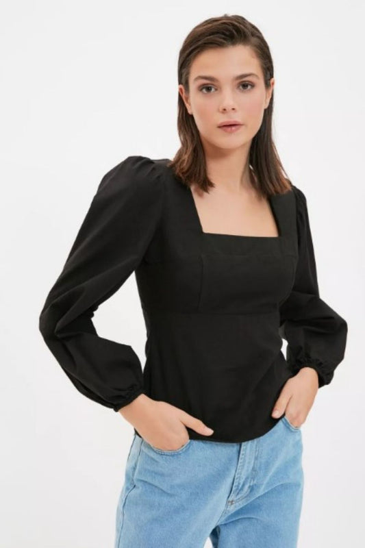 Dont Be Silly Black Square Neckline Full Sleeve Top