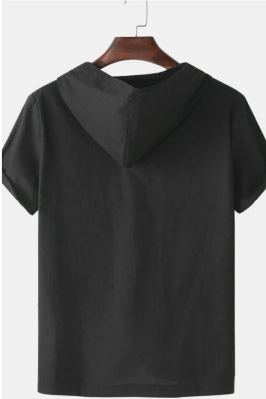 Drawstring Black Hoodie T-shirt