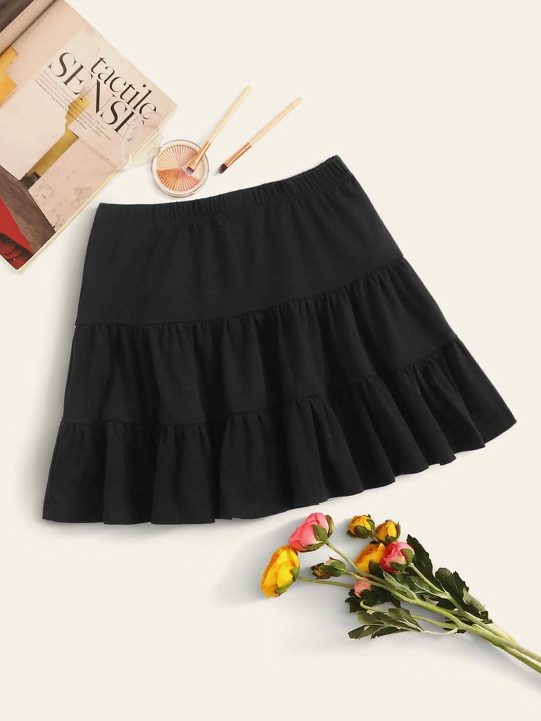 Elastic Waist Ruffle Hem Skirt
