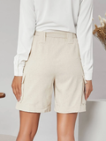 Flap Pocket Side Self Belted Cuffed Bermuda Shorts