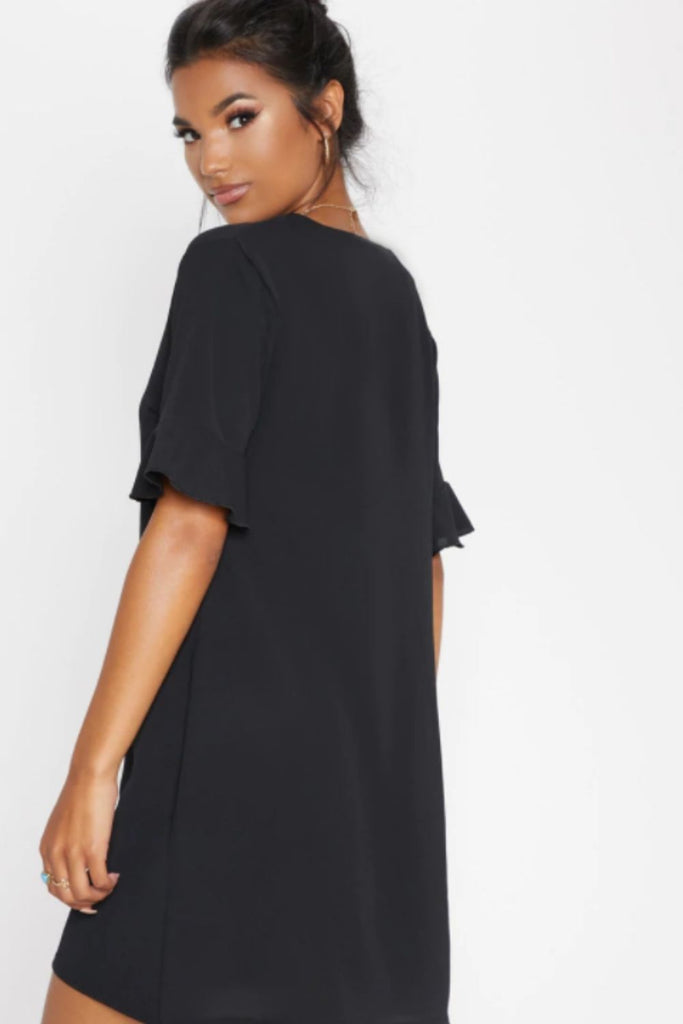 Frill Hem Black Mini Dress