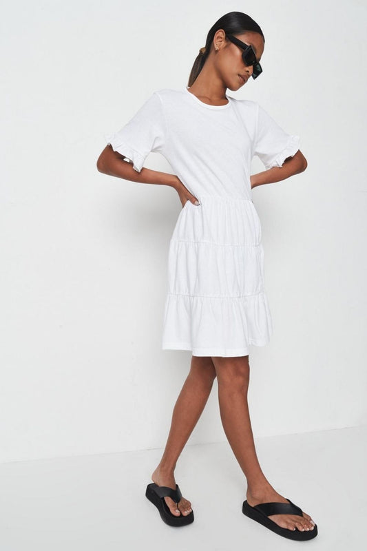 Frilled Hem Sleeve White Mini Dress
