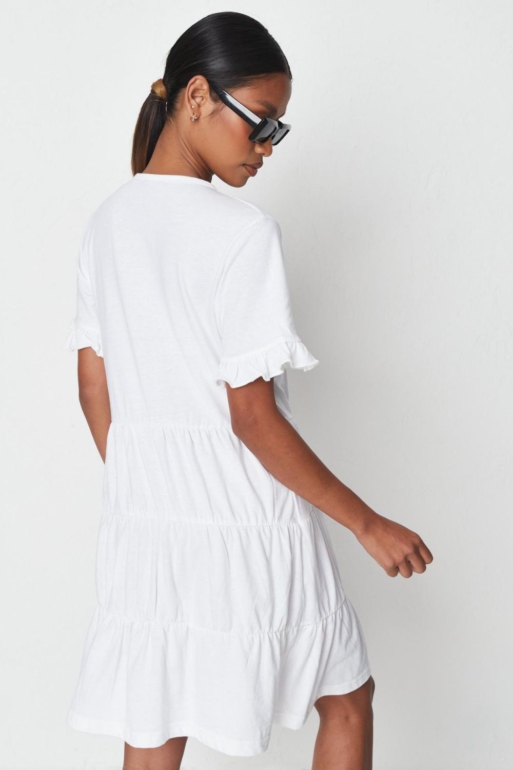 Frilled Hem Sleeve White Mini Dress