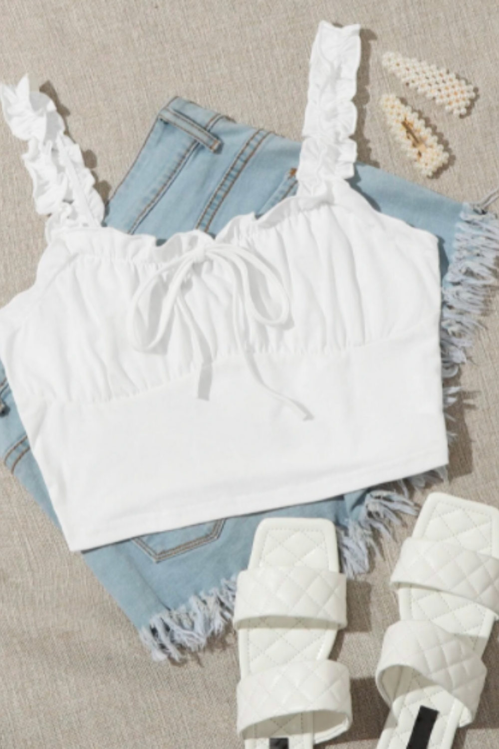 Frilled Strap Ruched Bust Crop Top