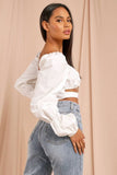 Frilled front white Puff Sleeves Top