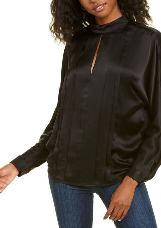 Front Pleated Black Full Sleeve Satin Top
