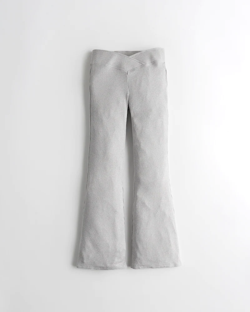 Grey High-Rise Wrap Flare Pants