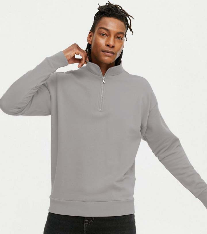 Grey Zip Funnel Neck Sweatshirt