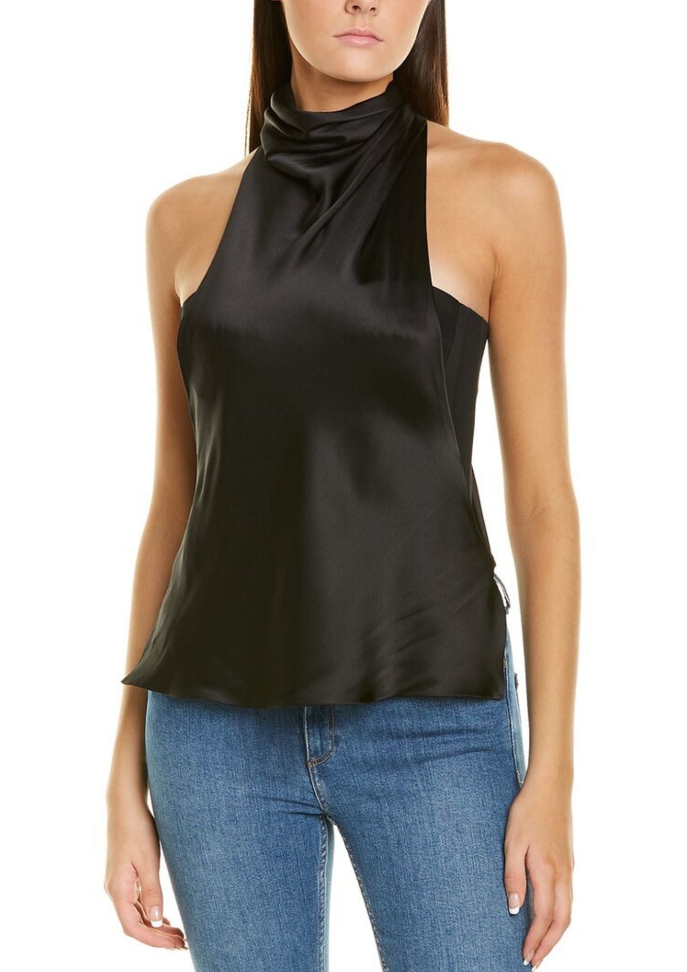 Halter Neck With Cowl Effect Opening At Back Black Top