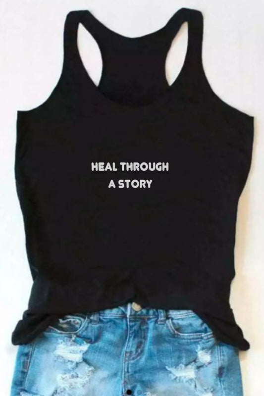 Heal Through A Story Black Tank Top