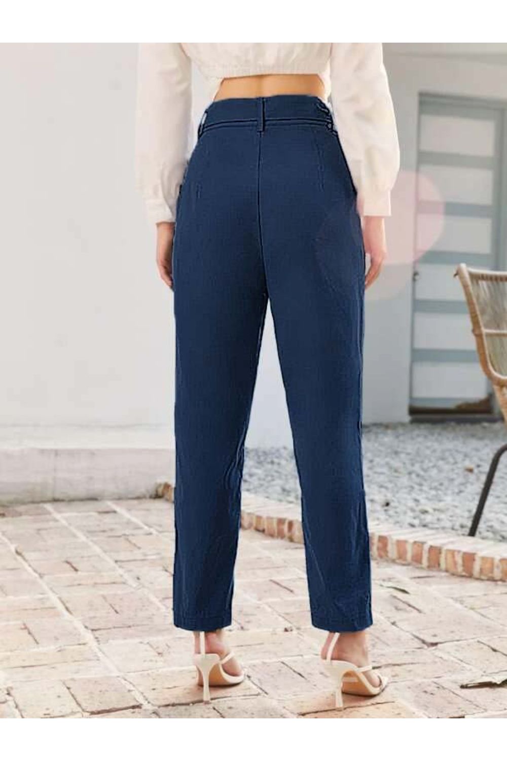 High-Rise Belted Tailored Denim Pants
