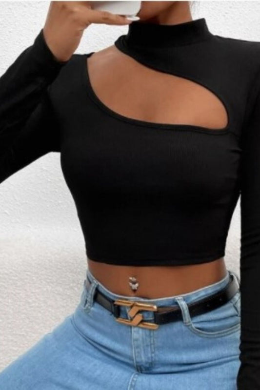 High Neck Black Cut Out Top