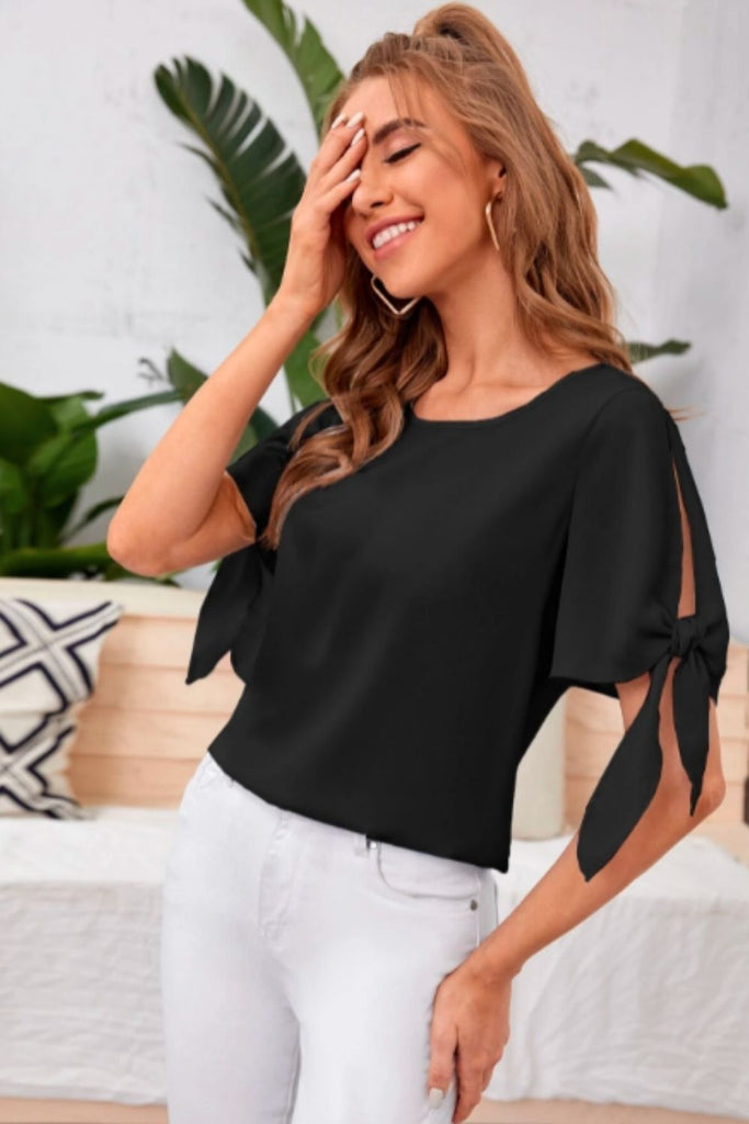 Knot Cuff Solid Blouse