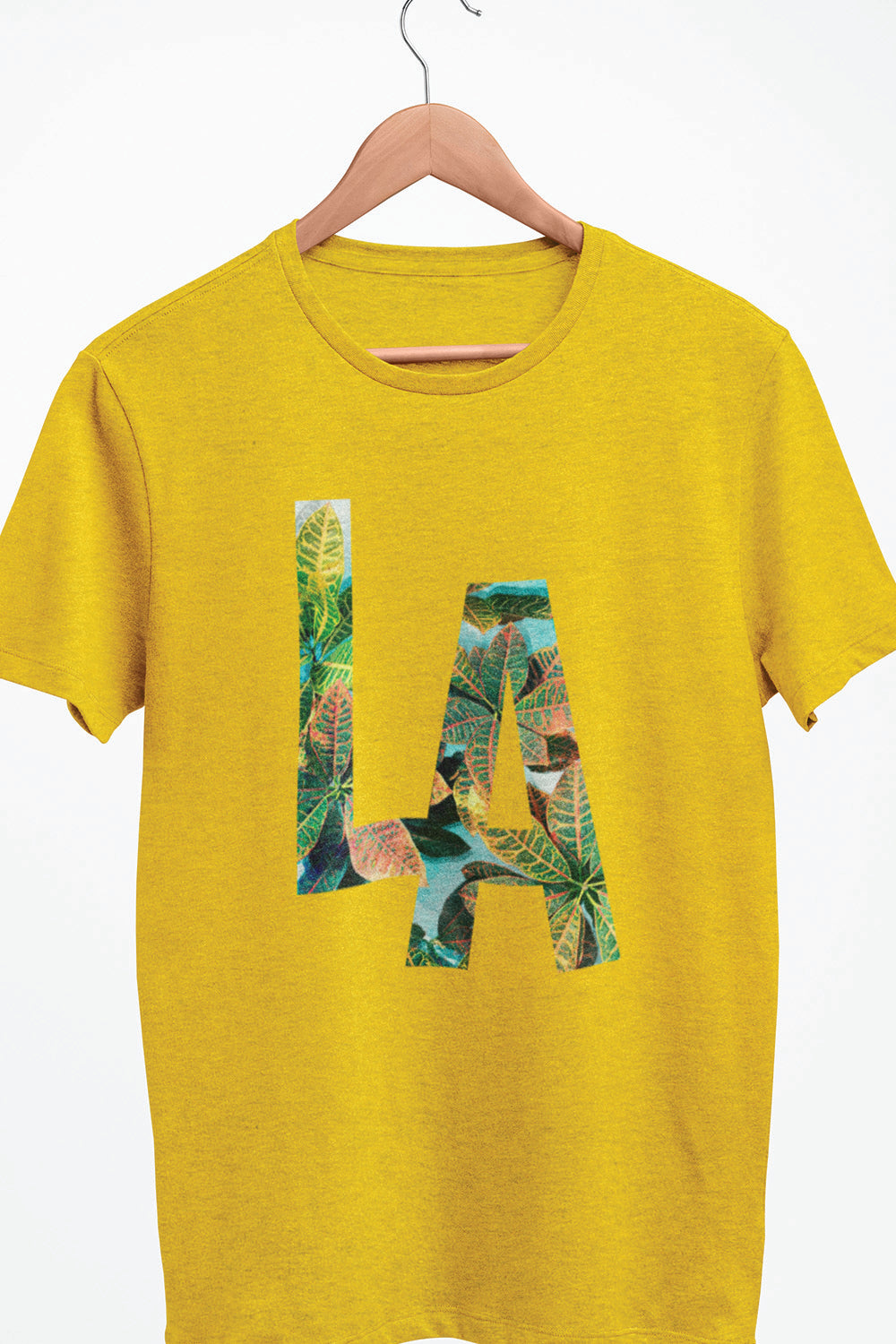 LA Nature inspired Yellow Printed Cotton Casual Tee
