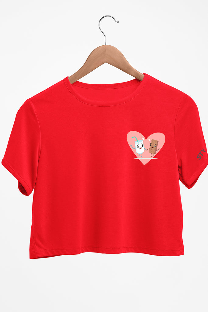 Milk And Cookie Graphic Printed Red Crop Top