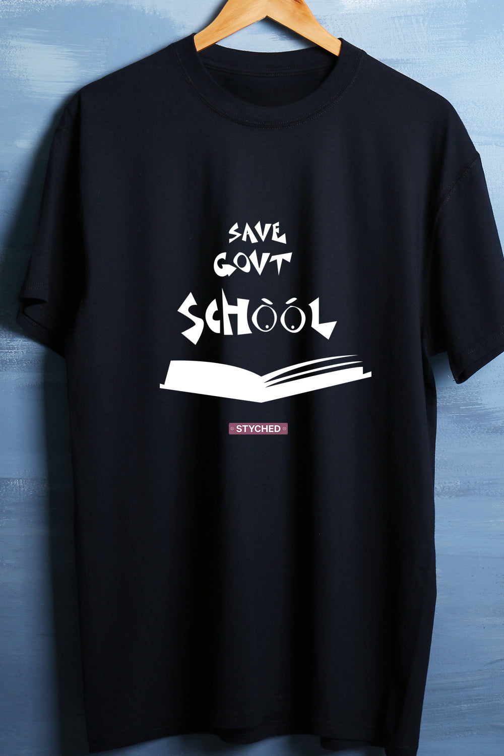Save Govt. Schools Movement Tee - Styched in India Graphic T-Shirt Black Color