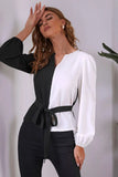 Notch Neck Two Tone Belted Top