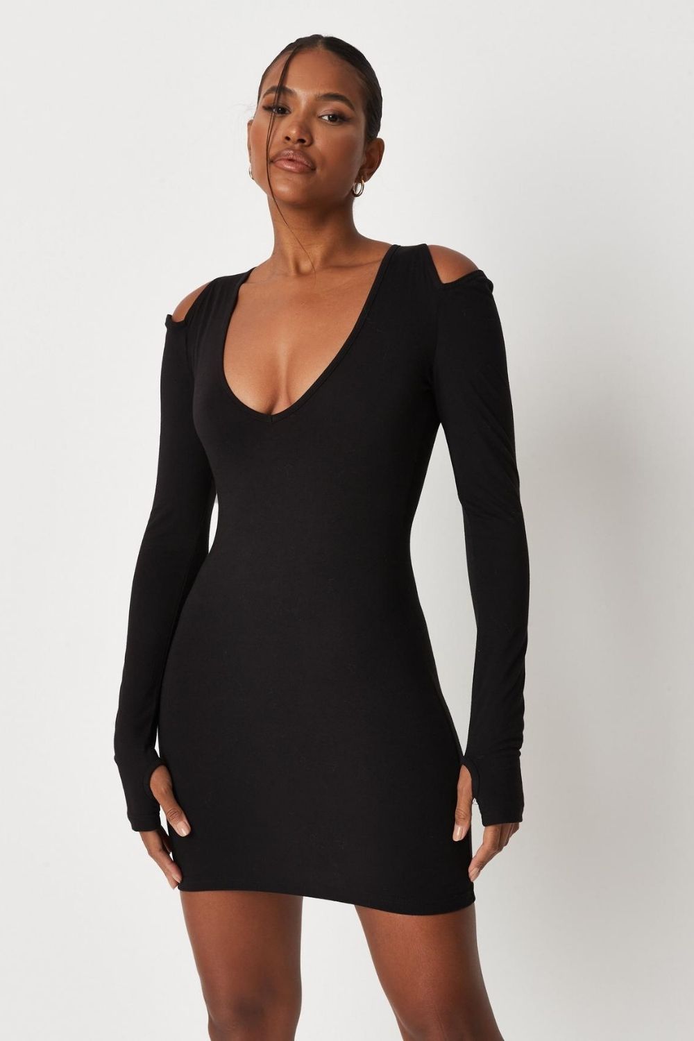 Off Shoulder With A Strap Black Mini Dress
