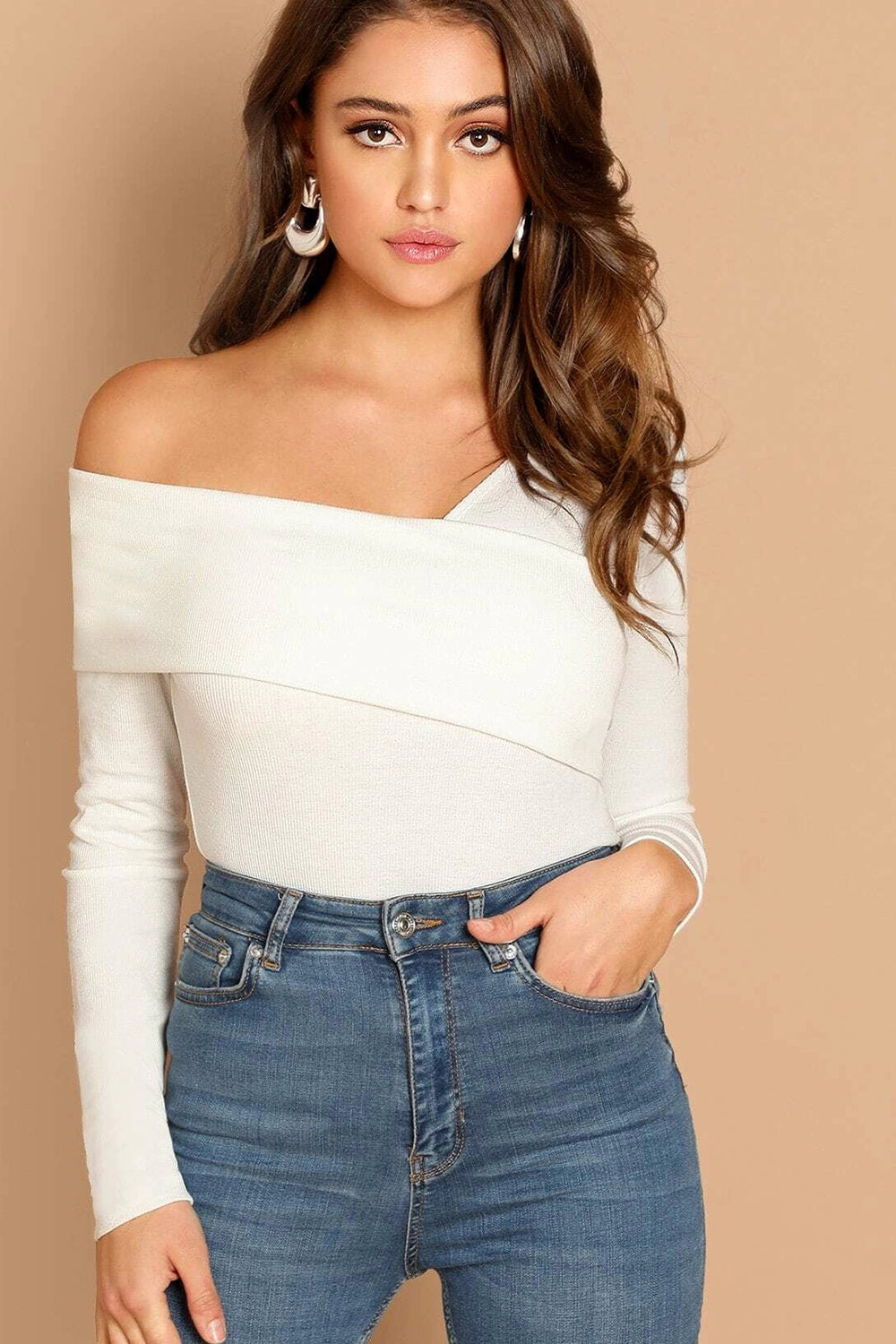 One Shoulder White Top