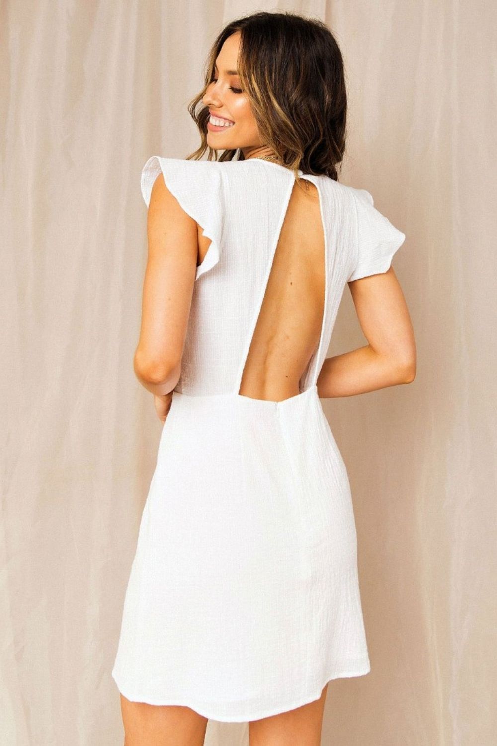 Open Back Mini Dress White