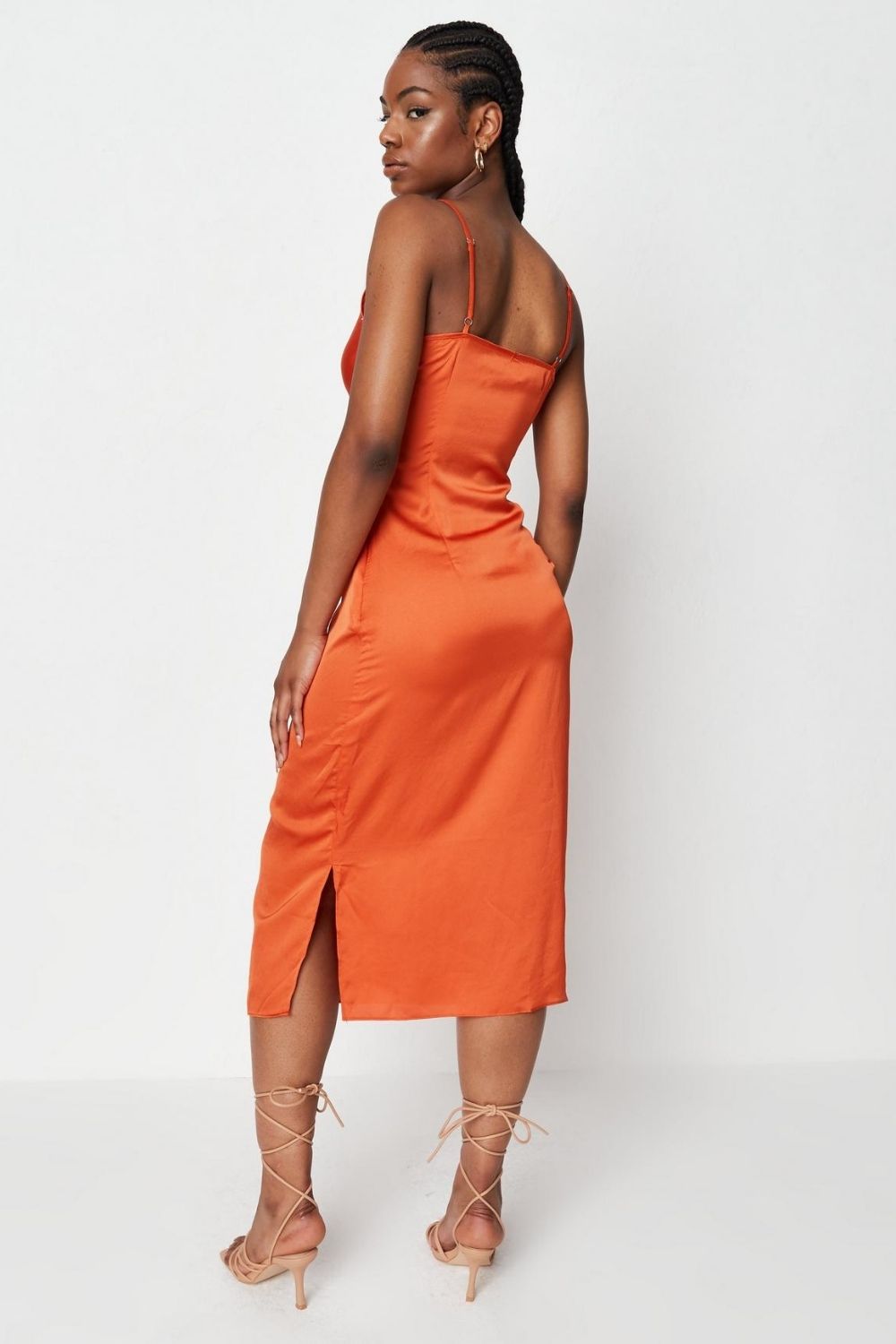 Orange Cowl Neck Dress Up Midi Dress
