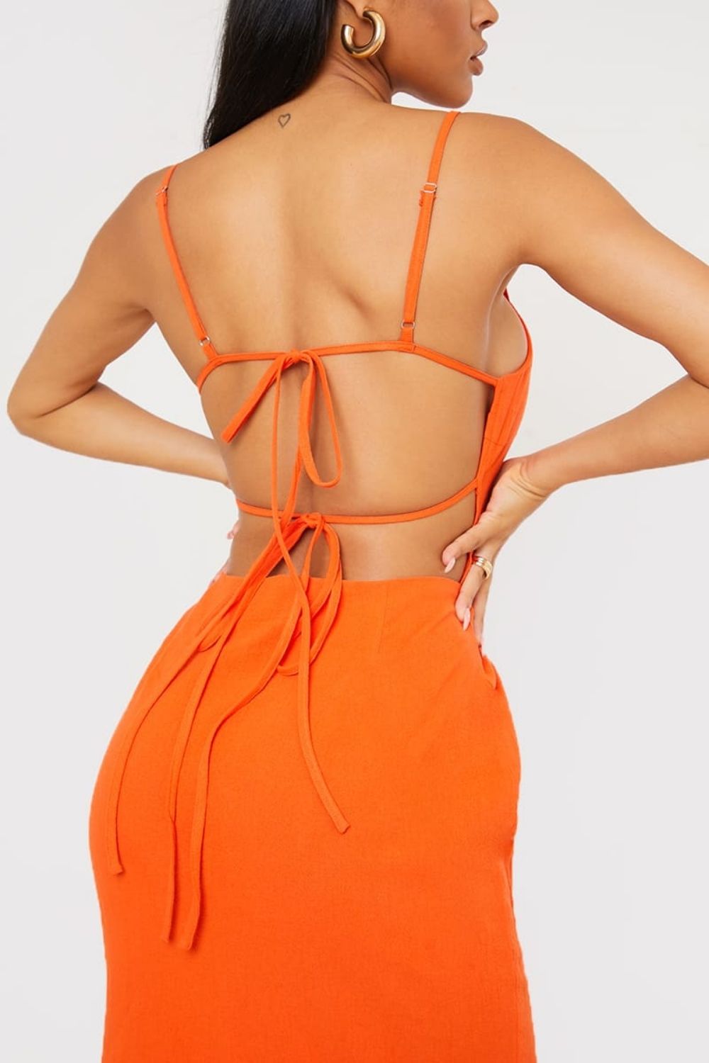Orange Square Neck Split Side Maxi Dress