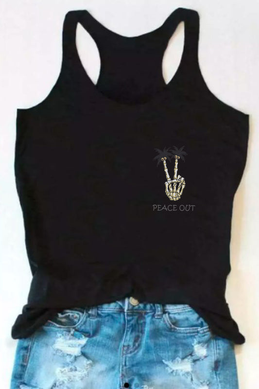 Palm Peace Out Tank Top In Black