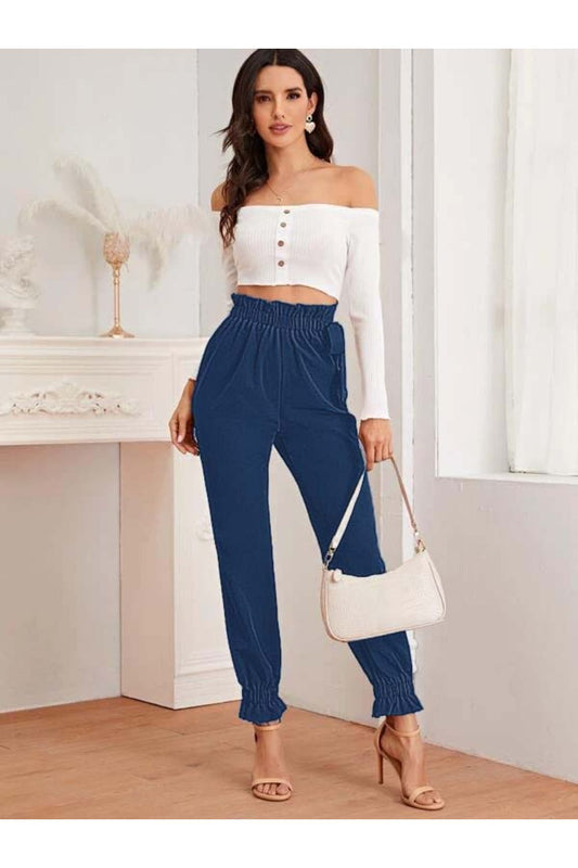 Paperbag Waist Knotted Tapered Denim Pants
