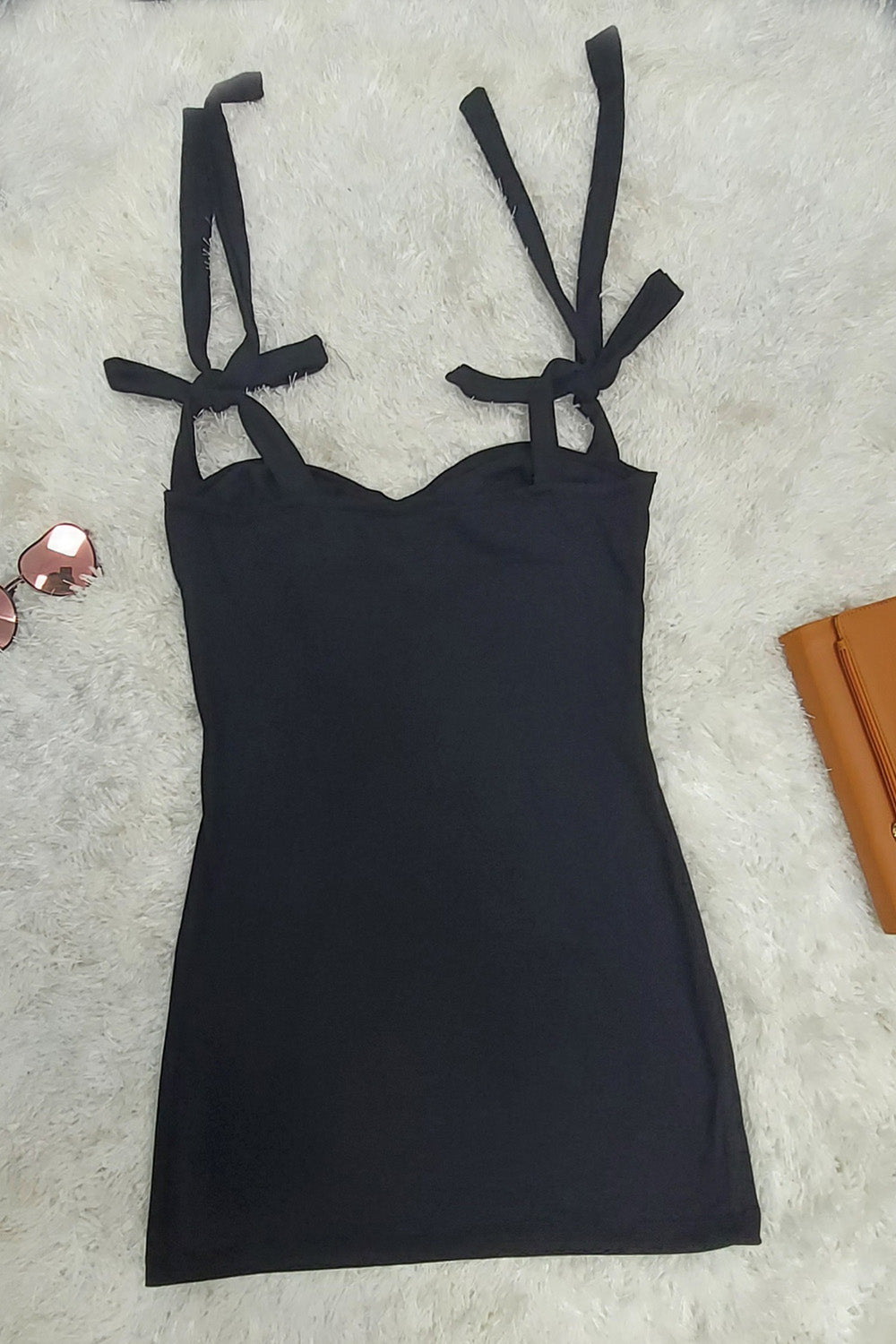 Ribbon Tie Strap Dress Black